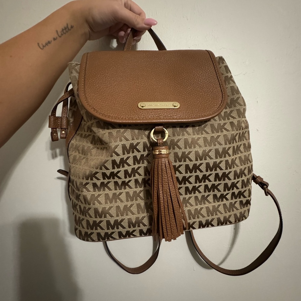 Michael Kors Tan and Brown Logo Backpack